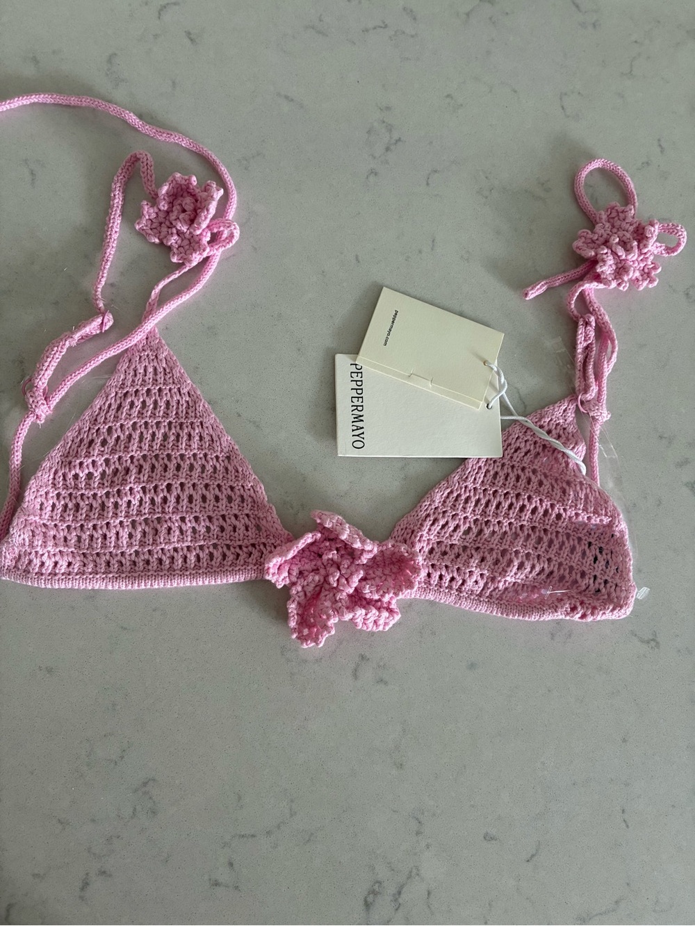 Peppermayo Pink Crochet Triangle Bikini Top with Flower Accents 🌸💘
